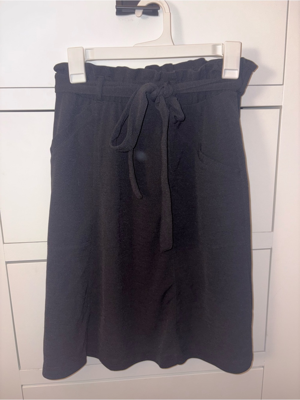 Black Tie Belt Waist Casual Skirt Midi
